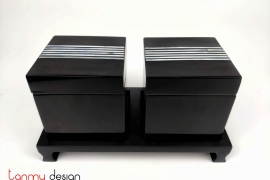 Set of 2 square black boxes 9cm included with stand